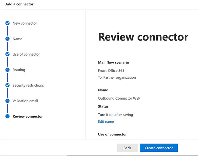 Screenshot of the Microsoft 365 configuration Review connector page